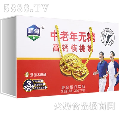 順有中老年無糖高鈣核桃奶250mlx12盒